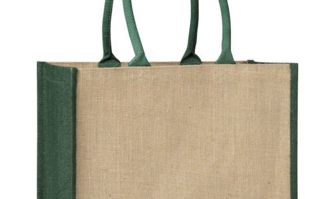 CB22CONTRAST GREEN LAMINATED JUTE SUPER MARKET BAG